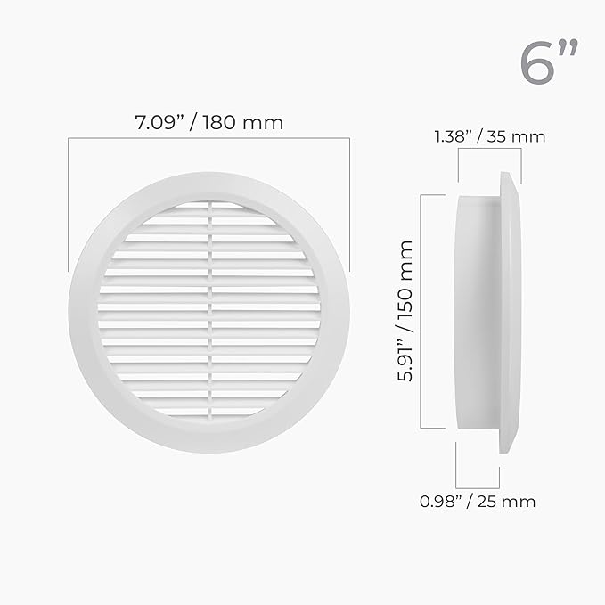 6" Inch White Round Air Vent Cover - Image 5