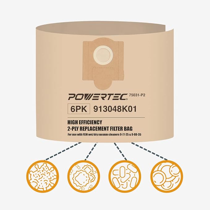 POWERTEC Shop Vacuum Bags 6PK Replacement Filter Bags - Image 5