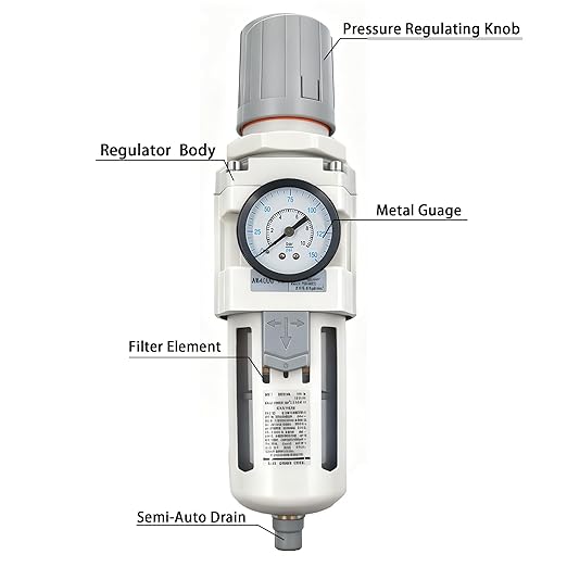 XingNEeng 1/2" NPT Compressed Air Filter Regulator Combo Piggyback, Water/Oil - Image 2