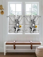 Grey Farmhouse Half Window Curtains 24 Inches Long, Vintage Sunflowers Animals - Image 4
