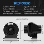 iPower 4" 195 CFM Inline Fan - Image 5