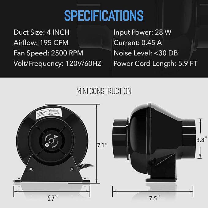iPower 4" 195 CFM Inline Fan - Image 5