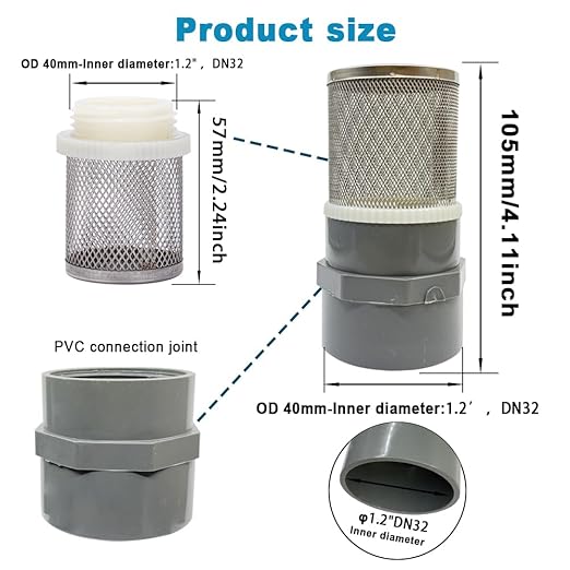 1.2 inch Stainless Steel Filter Cover Connected to 1.2 inch/DN32 Grey PVC Water - Image 3