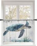 Sheer Curtains 45 Inch Length, Sea Turtle Teal Blue Semi Sheer Curtains Light by Unknown
