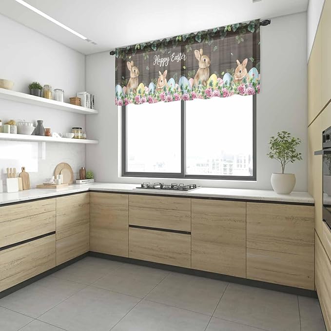Easter Sheer Valances for Windows 60"x18", Light Filtering Kitchen Curtains - Image 6