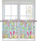 Happy Easter Half Window Curtains 24 Inches Long, Spring Bunny Eggs Flower Teal by Unknown