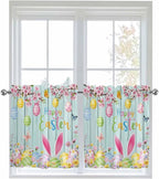 Happy Easter Half Window Curtains 24 Inches Long, Spring Bunny Eggs Flower Teal by Unknown