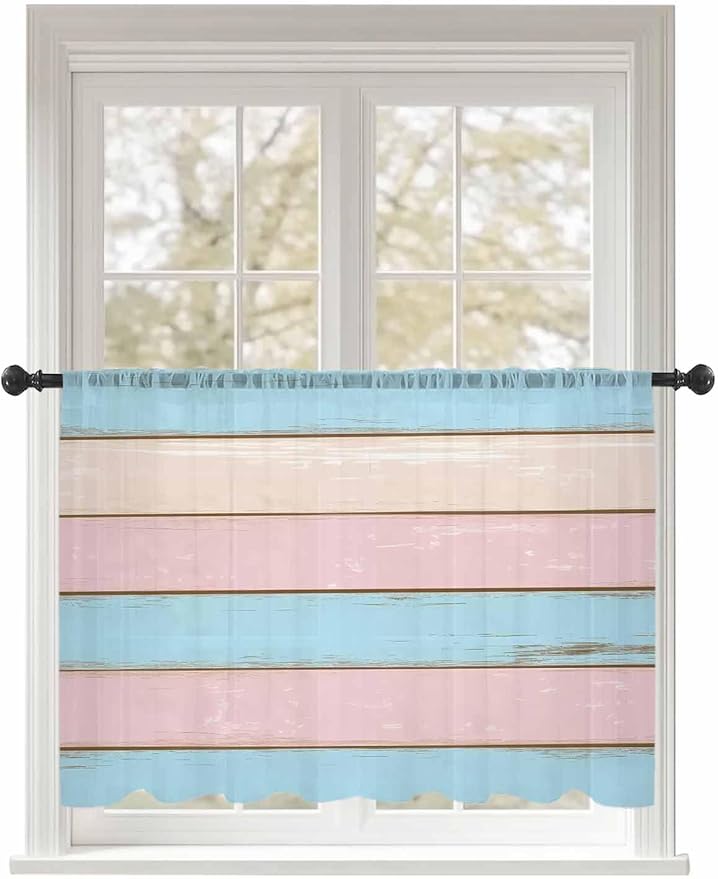Sheer Curtains 54 Inch Length, Farmhouse Country Shabby Striped Privacy Voile by Unknown