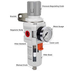 NANPU 3/8" NPT Compressed Air Filter Regulator Combo Piggyback, Semi-Auto Drain - Image 2