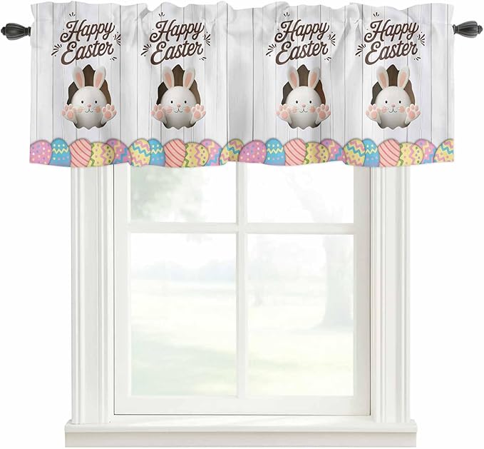 Grey Easter Curtain Valances for Windows, Kitchen Valance Window Treatment by Unknown