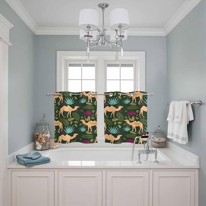2 Panel Kitchen Cafe Curtains, Retro Desert Camel Sunlight Filtering Nature Air - Image 3