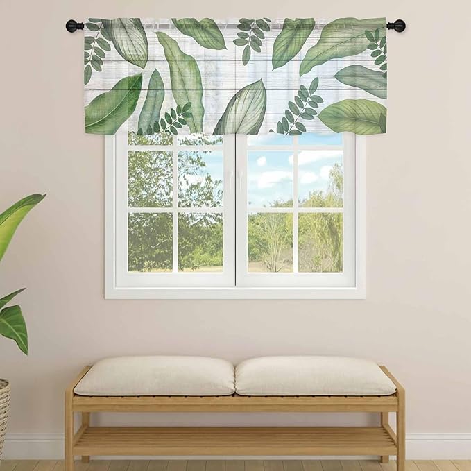 Summer Palm Leaf Sheer Valance Curtains - Image 4