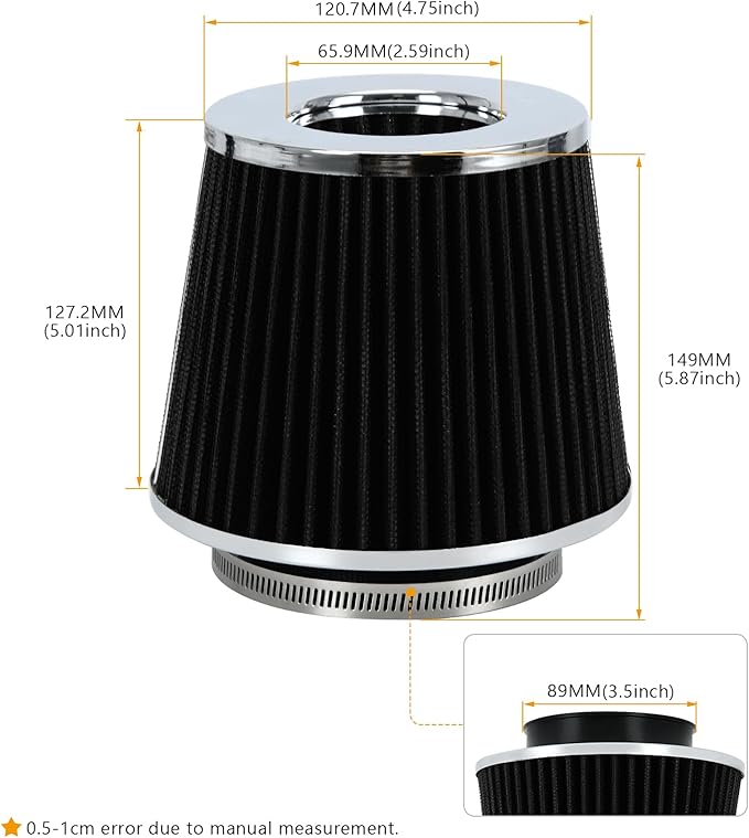 PTNHZ Universal Black 3.5" 89mm High Flow Cold Air Intake Cone Air Filter Power - Image 4