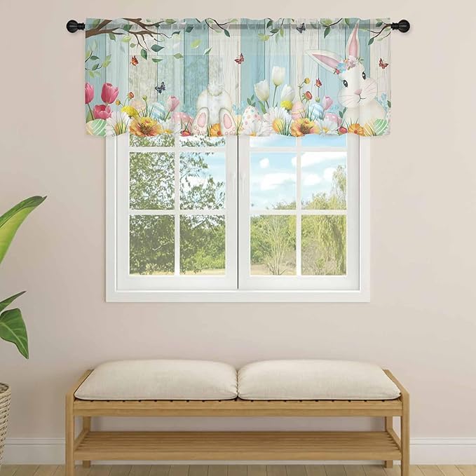 Easter Sheer Valances for Windows 42"x12", Light Filtering Kitchen Curtains - Image 4