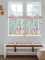 Happy Easter Half Window Curtains 24 Inches Long, Spring Bunny Eggs Flower Teal - Image 4