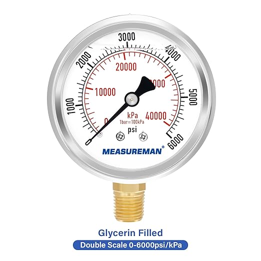 MEASUREMAN 2-1/2" Dial Size, Glycerin Filled Pressure Gauge, 0-6000psi/kpa - Image 3