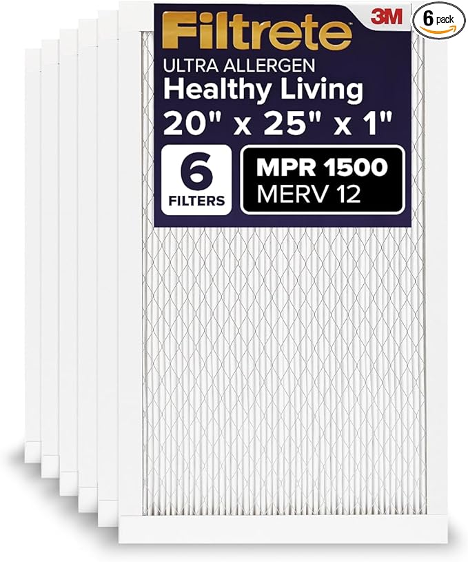 Filtrete 20x25x1 AC Furnace Air Filter, MERV 12, MPR 1500, CERTIFIED asthma & by Filtrete