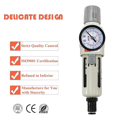 RIH 3/8"NPT Auto Drain Air Filter Pressure Regulator Combo Piggyback, 5 Micron - Image 4