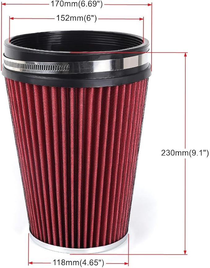 MUGE RACING 6" 152 mm High Flow Inlet Air Filter, Air Intake Cone Filter - Image 6
