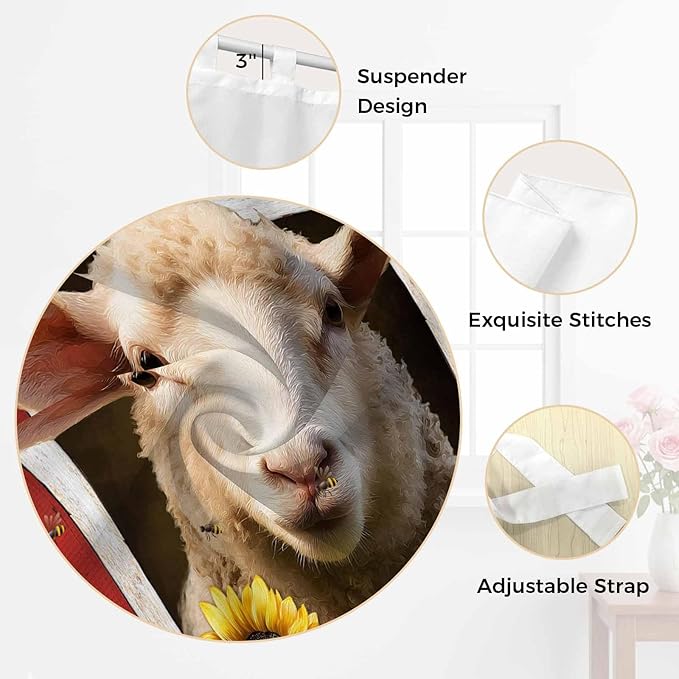 Sheep Sunflower Bathroom Curtains 63 Inch Length, Window Curtains Tab Top - Image 6