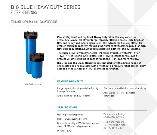 Pentair Pentek 150470 Big Blue Filter Housing, 3/4" NPT #10 Whole House Heavy - Image 2
