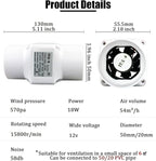 18W 12V Duct Extractor Fan 2” 50mm - Image 3