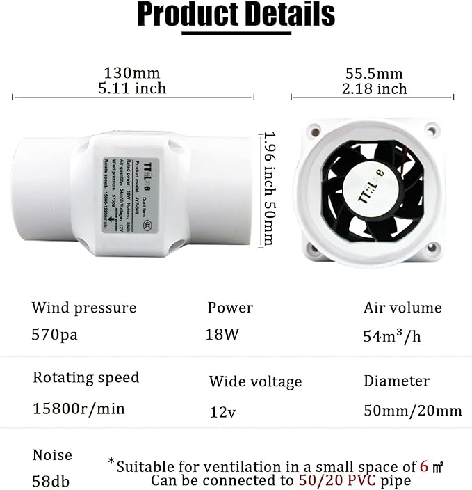 18W 12V Duct Extractor Fan 2” 50mm - Image 3