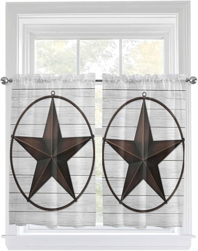 Vintage Farm Western Star Window Valance Curtains, 2 Panel - Image 9