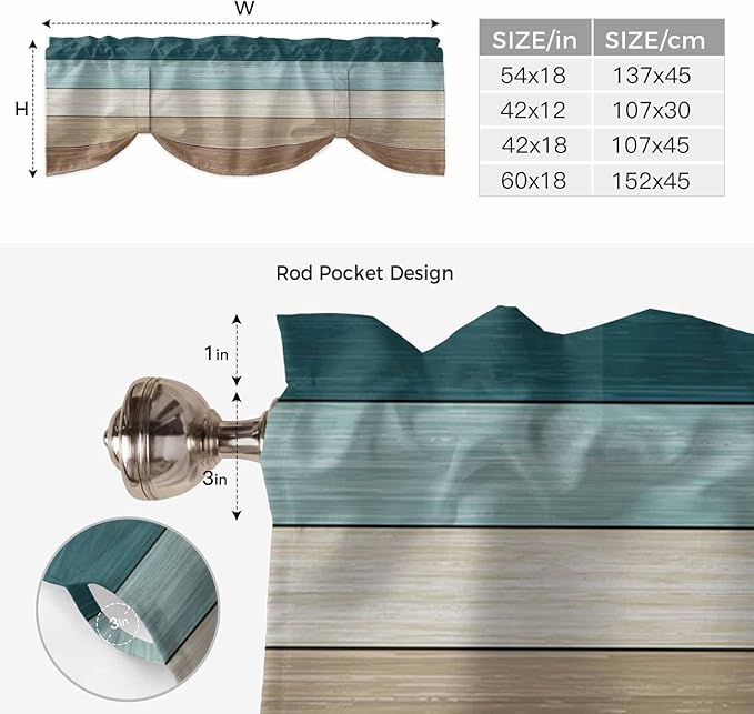 Teal Brown Tie Up Valance Curtains - Image 6