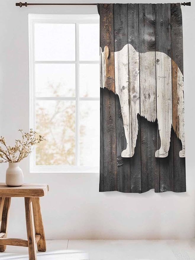 Sheer Curtains 63 Inch Length, Vintage White Brown Bear Semi Sheer Curtains - Image 3