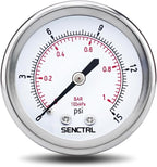 SENCTRL 0-15 Psi Low Pressure Gauge, 1/4 NPT Back Mount, Waterproof, Stainless by senctrl