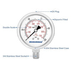 MEASUREMAN Pressure Gauge 1/4 NPT, 0-100psi/kPa Fully Stainless Steel Hydraulic - Image 3