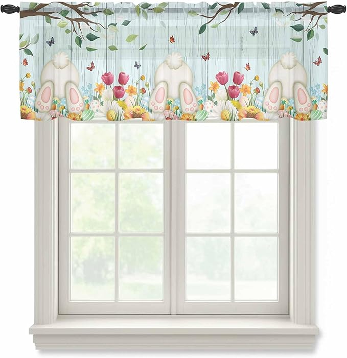 Easter Sheer Valances for Windows 42"x12", Light Filtering Kitchen Curtains by Unknown