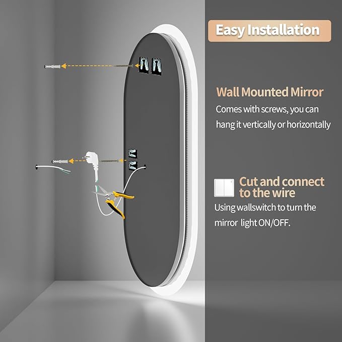 LUVODI Smart LED Bathroom Mirror: 35”x24” Large Wall Mounted Oval Vanity Mirror - Image 6
