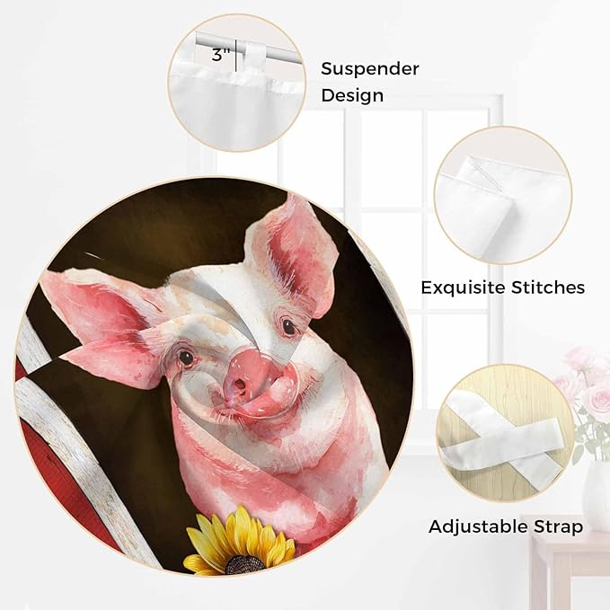 Pigs Sunflowers Living Room Curtains 84 Inch Length, Window Curtains Tab Top - Image 6