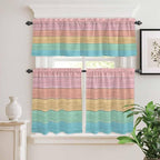 Kitchen Window Curtains Valance and Tier Set, Farm Colorful Wooden Plank Rod - Image 5