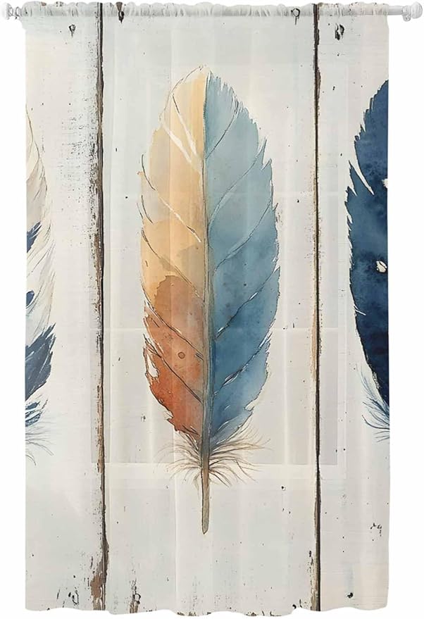 Sheer Curtains 84 Inches Long, Boho Ombre Vintage Wooden Grain Privacy Voile by Unknown