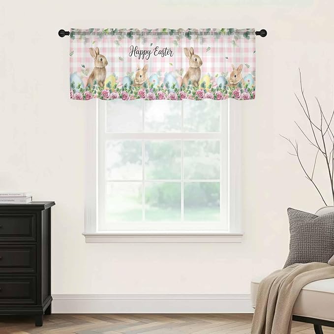 Easter Sheer Valances for Windows 42"x12", Light Filtering Kitchen Curtains - Image 9
