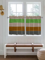 Farm Gray Green Brown Wood Grain Window Valance Curtains, Rustic Wooden Plank by IDOWMAT