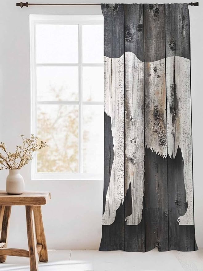 Sheer Curtains 96 Inches Long, Farmhouse Country Vintage Wood Grain Privacy - Image 3