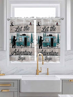 Farmhouse Bear Camper Van Tree Window Valance Curtains, Vintage Wood Grain - Image 3