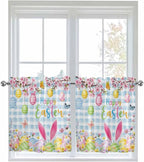 Happy Easter Half Window Curtain 36 Inches Long, Spring Watercolor Bunny Eggs by Unknown