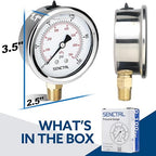 SENCTRL 0-100 Psi Glycerin Liquid Filled Low Pressure Gauge, 2.5" Dial Size - Image 6