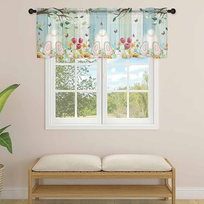 Easter Sheer Valances for Windows 42"x18", Light Filtering Kitchen Curtains - Image 4