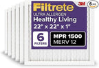 Filtrete 22x22x1 AC Furnace Air Filter, MERV 12, MPR 1500, CERTIFIED asthma & by Filtrete