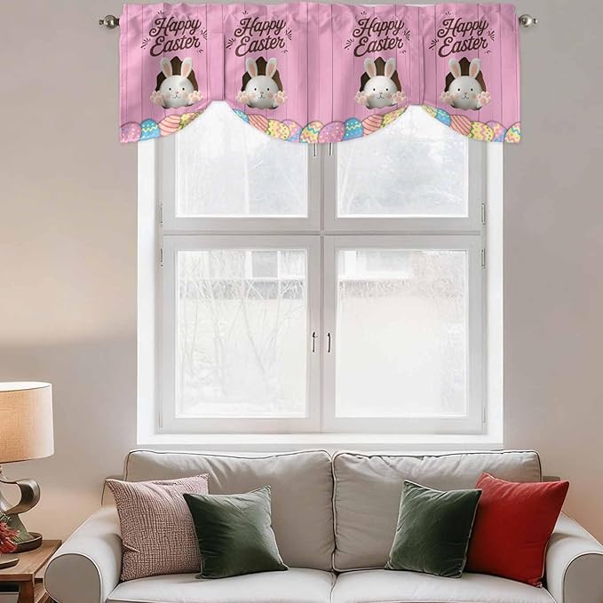Pink Easter Tie Up Valance Curtains - Image 3