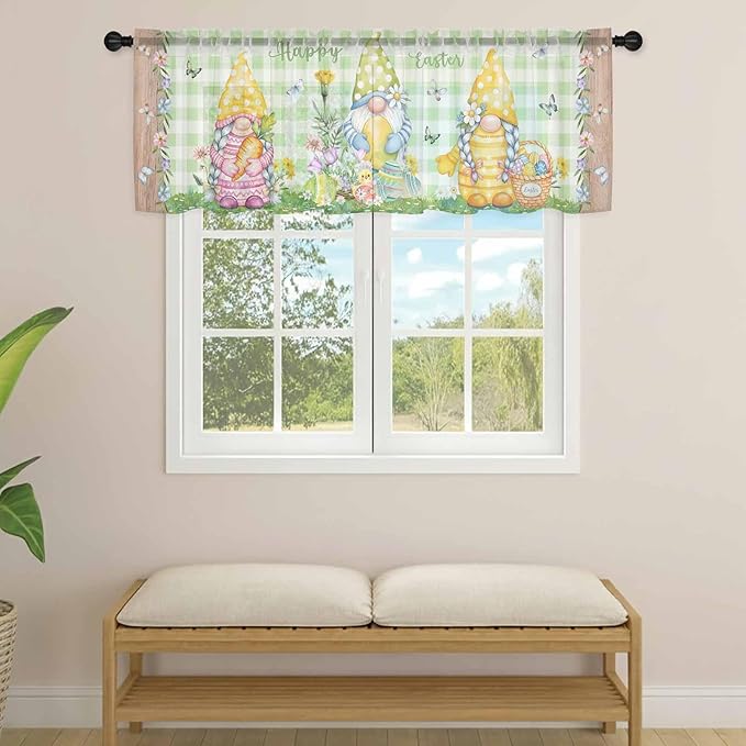 Easter Sheer Valances for Windows 54"x18", Light Filtering Kitchen Curtains - Image 4