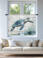 Sheer Curtains 45 Inch Length, Teal Green Sea Turtle Semi Sheer Curtains Light - Image 4