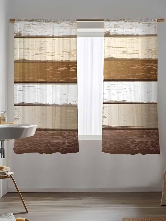 Sheer Curtains 72 Inches Long, Vintage Geometric Brown Semi Sheer Curtains - Image 5