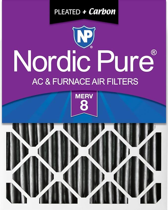 Nordic Pure 16x25x4 Pleated Plus Carbon Air Filters MERV 8 1 Pack by NordicPure